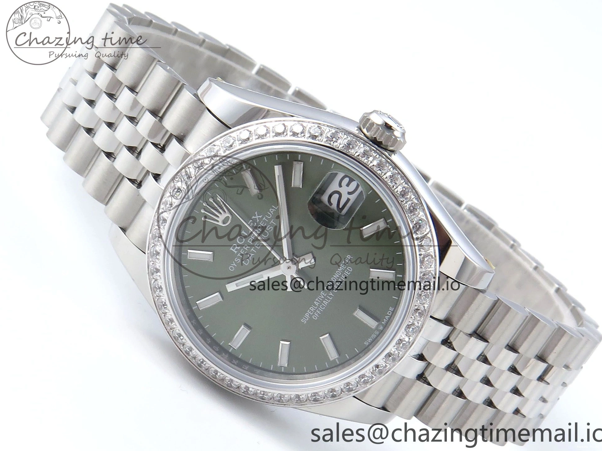 0109 Bright DateJust 31 278384RBR ARF 1:1 Best Edition 904L Steel Green Stick Dial Diamonds Bezel on SS Jubilee Bracelet ETA 450